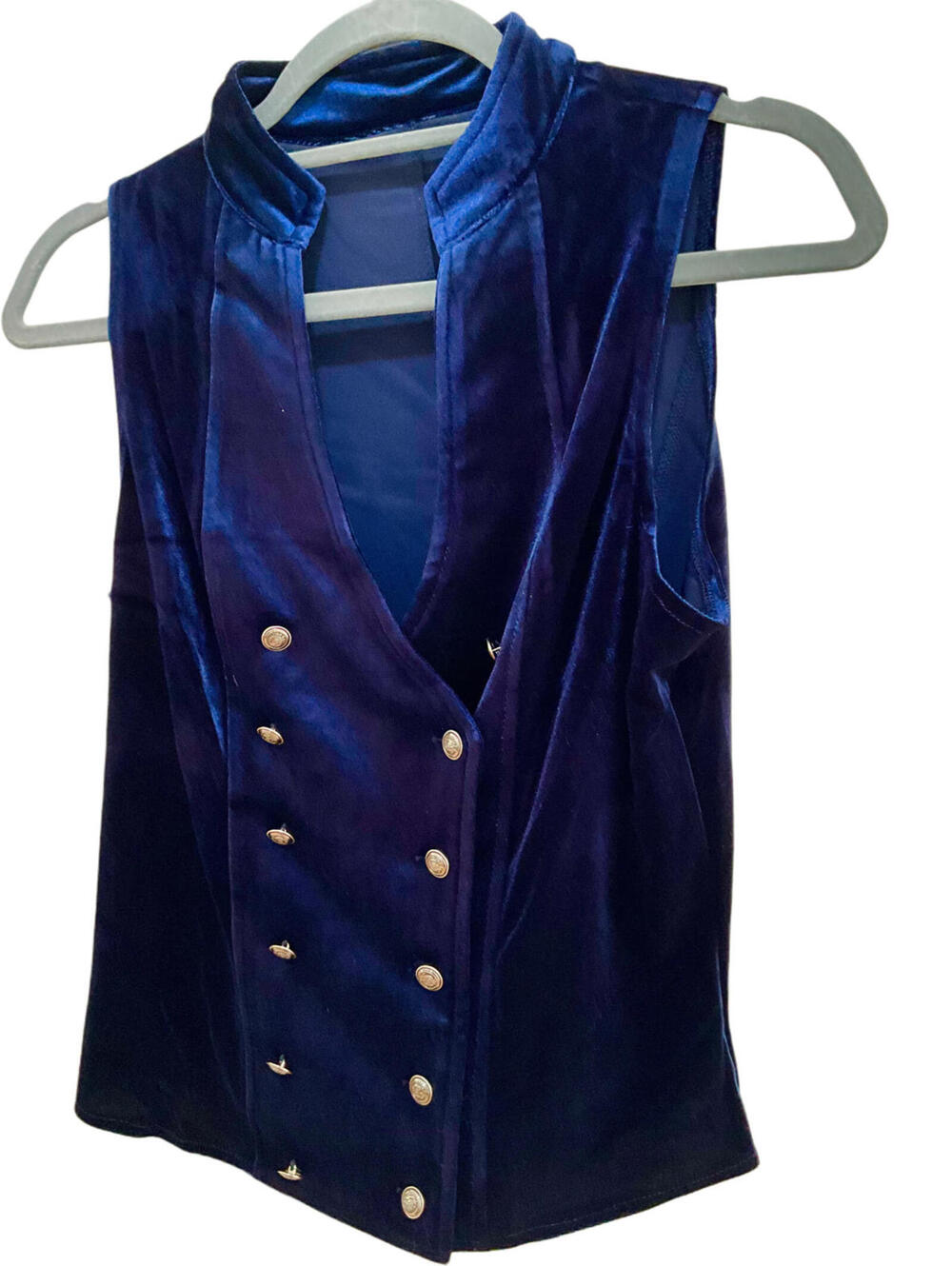 NEW Y2K Retro Vintage SZ M Velvet Blue Double Breasted Boho Button-Up Vest Top - Picture 9 of 10
